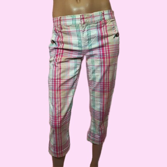 Y2K Tommy Jeans low rise Cropped Plaid Pants Size 3 Pastel Pink Yellow White - Picture 1 of 10